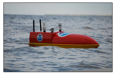 NOAA pilots 65-inch water-tight craft EMILY into hurricanes through a satellite link. Credit: Hydronalix, Inc.