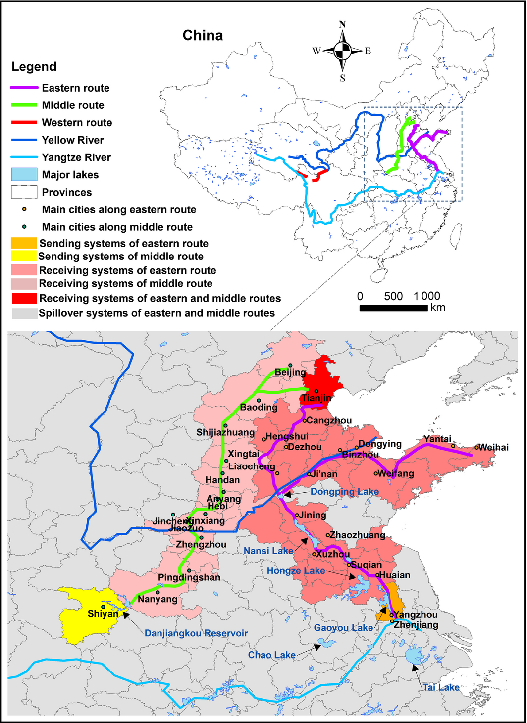 A schematic of the South–North Water Transfer Project. From Figure 2 of Liu et al (2016) Front Ecol Environ 14(1): 27–36, doi:10.1002/16-0188.1