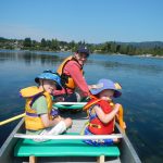 Trisalyn Nelson on the water in Sooke, British Columbia with children Finn and Beatrice Nelson-Walker. Credit: Ian Walker