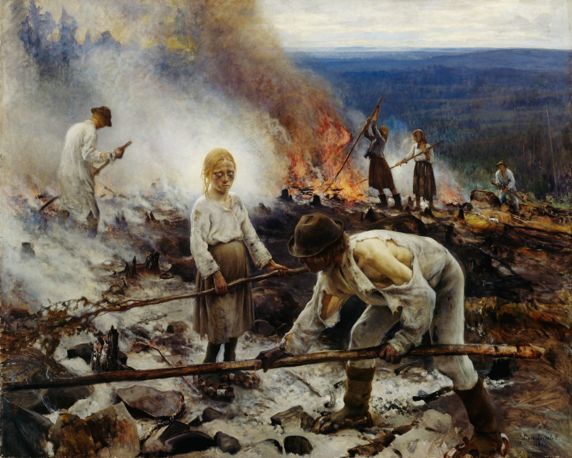 Under the Yoke (Burning the Brushwood), 1893 (oil on canvas) by Jarnefelt, Eero Nikolai (1863-1937); 131x164 cm; Ateneum Art Museum, Finnish National Gallery, Helsinki, Finland.