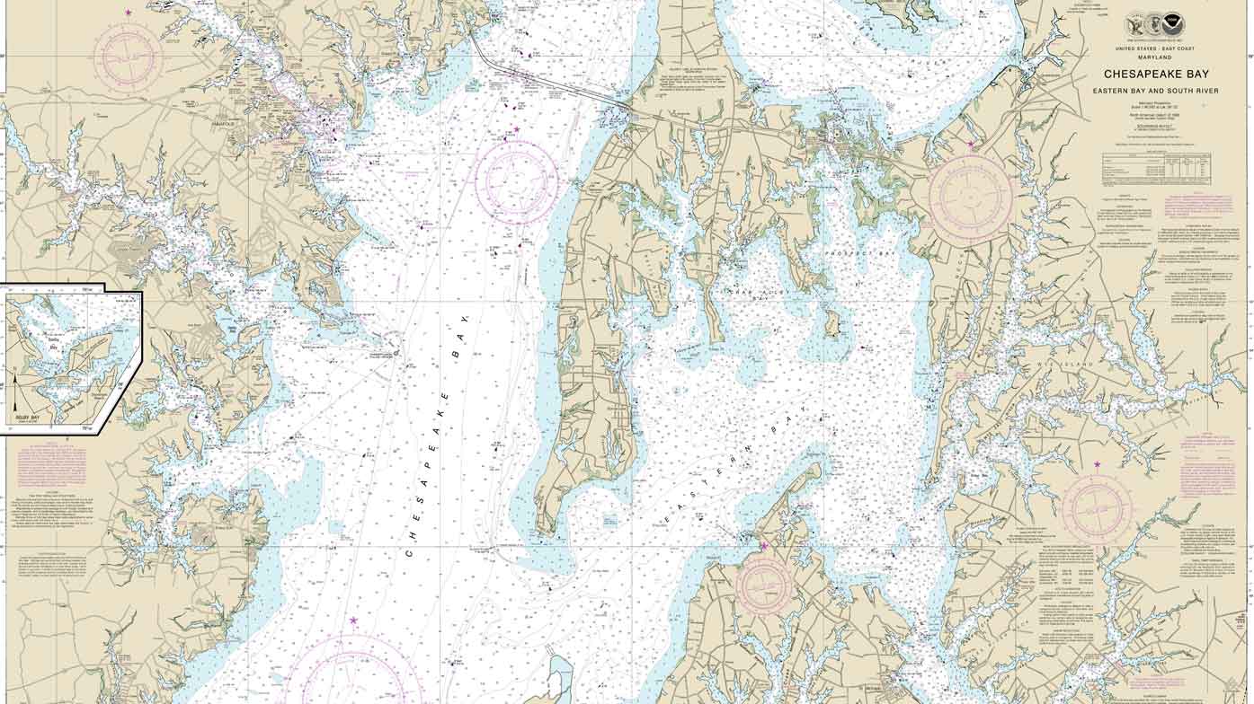 A chart showing the middle chesapeake bay from the Bay Bridge to the South River.