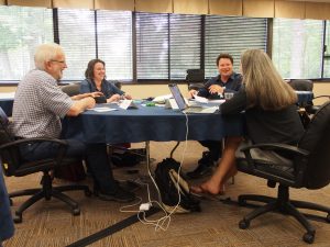 A group of participants meet at a round table.